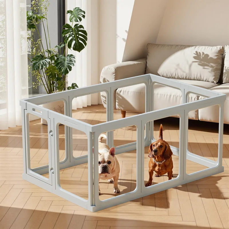 Gardner Pet clear acrylic dog playpen, 50 inch grey transparent panels