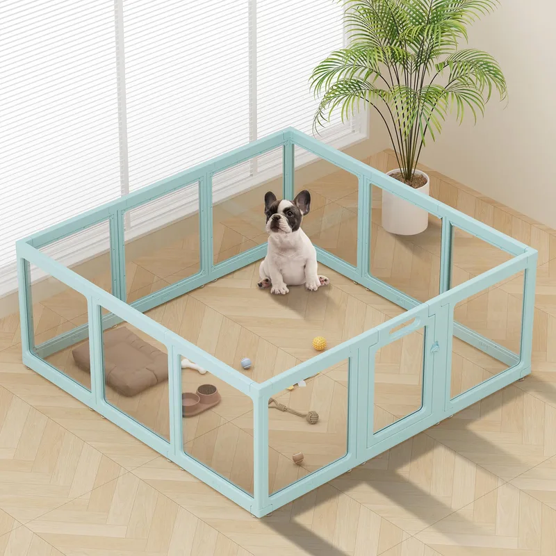 ClimbHope clear acrylic dog playpen, green 12-panel for puppies and small pets