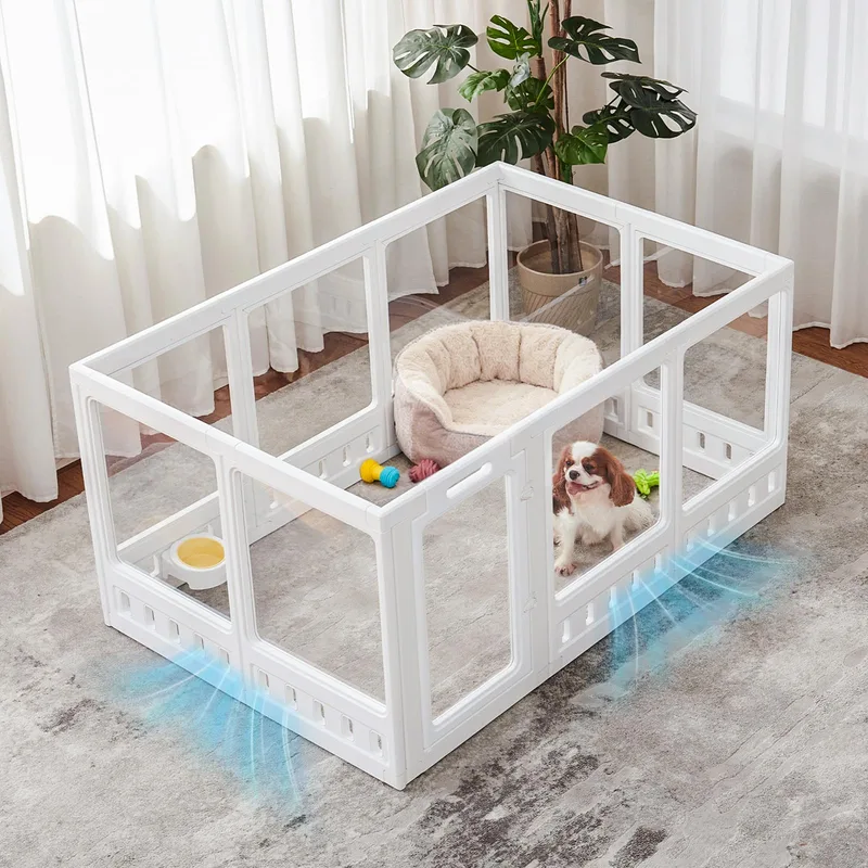 ClimbHope Clear-air expandable acrylic dog playpen, white tall panels with ventilation